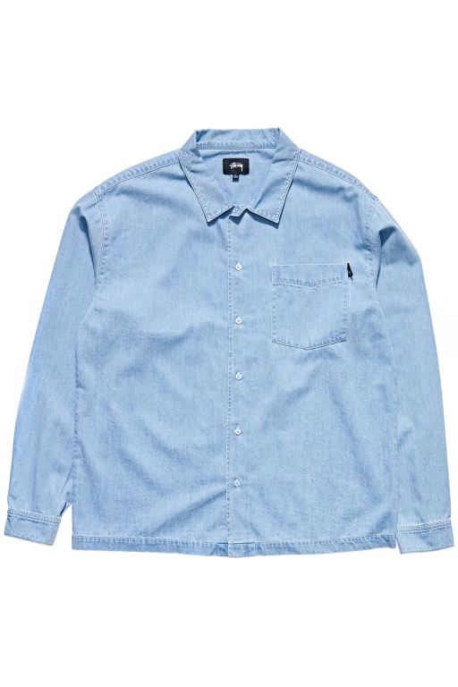 Stussy Mens Strathmore LS Shirts Blue - TBMHG9245